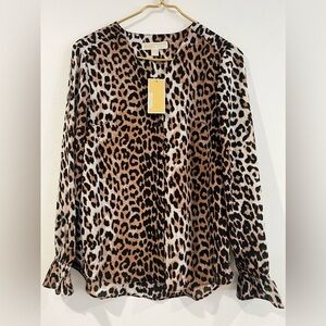 MICHAEL ANIMAL PRINT BLOUSE WITH RUFFLES ON THE CUFFS NWT